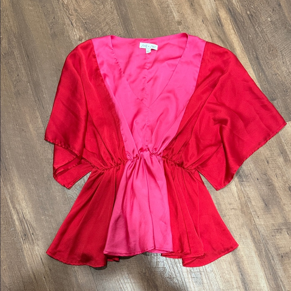 She + Sky Vibrant Red and Pink Blouse